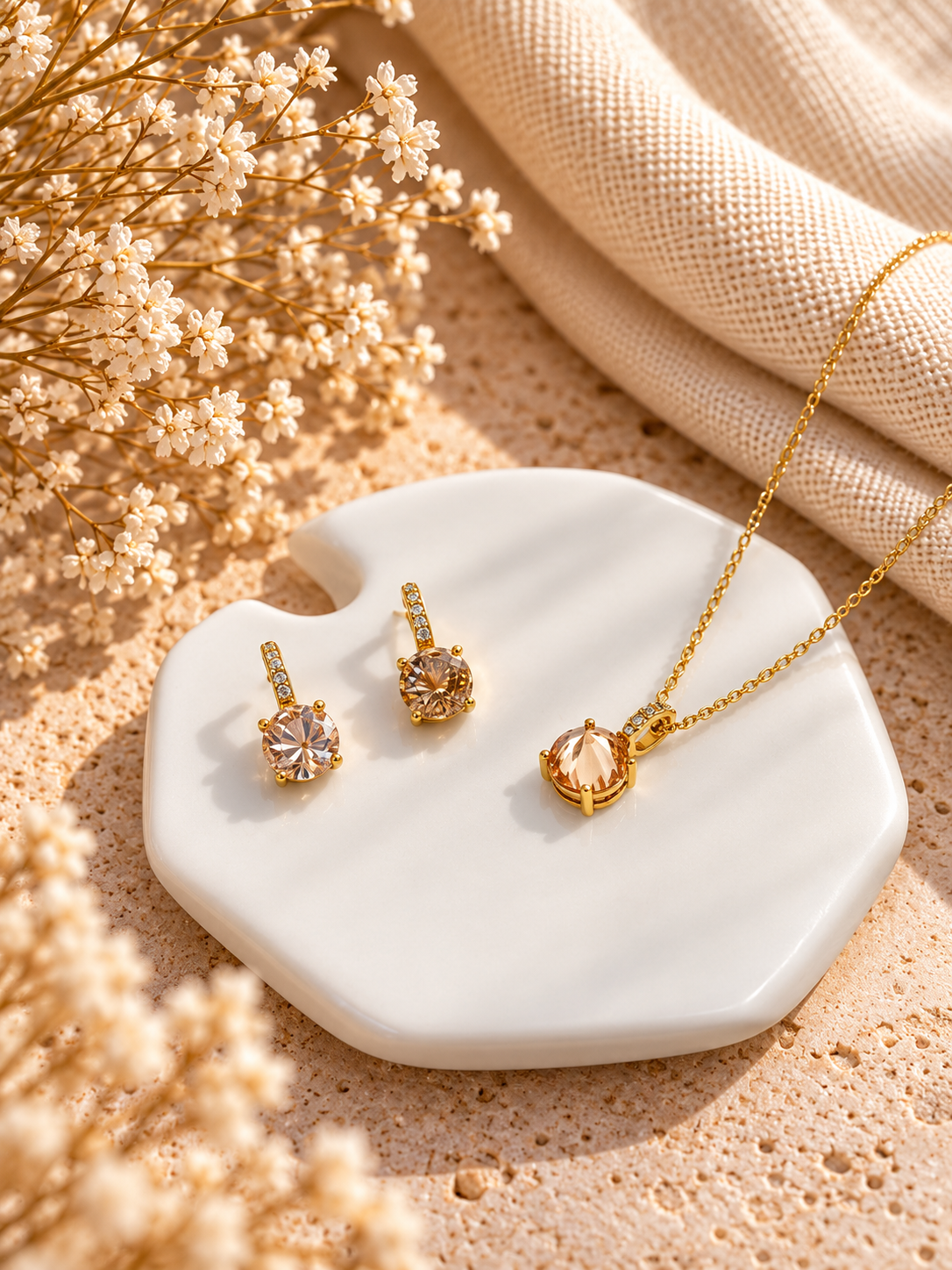 Solène Champagne Solitaire Jewellery Set