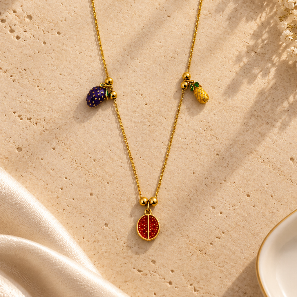 Tropical Fruit Charm Gold Necklace