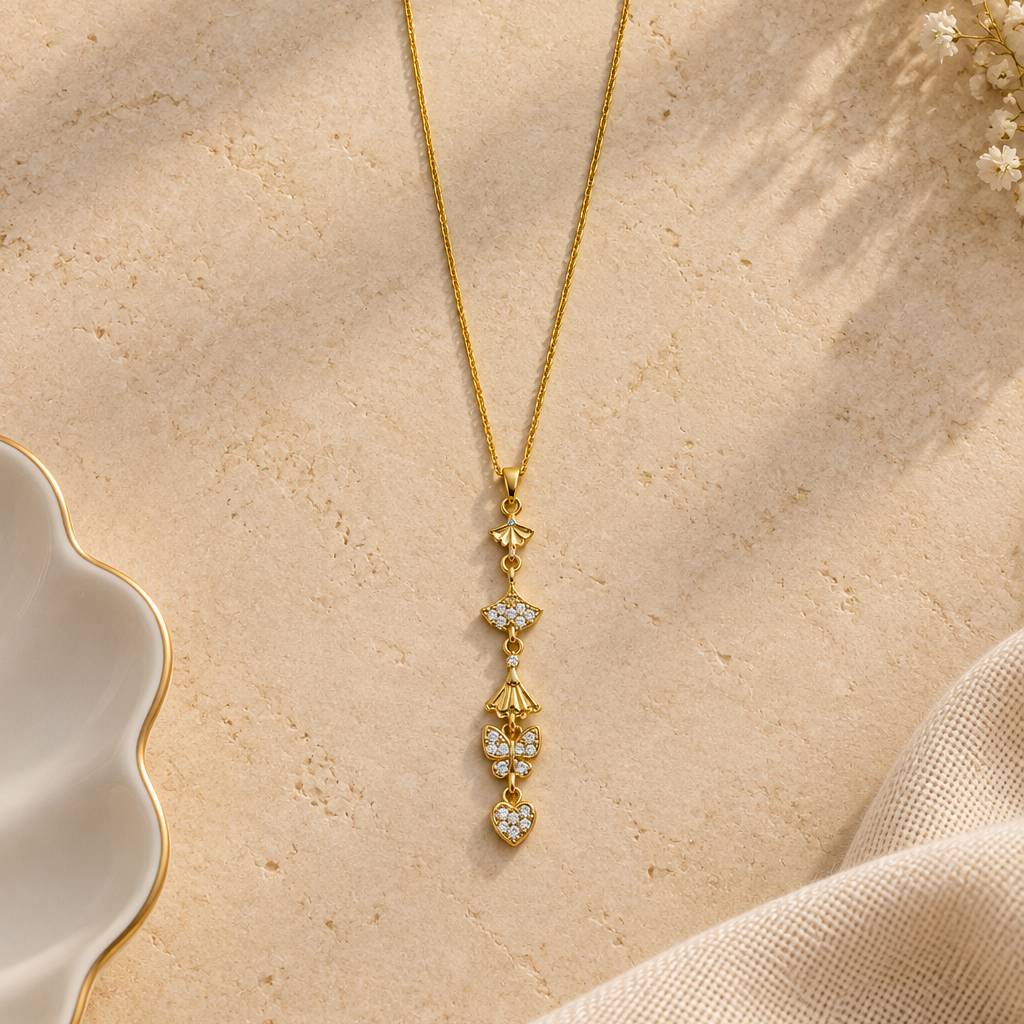 Crystal Butterfly Drop Gold Necklace