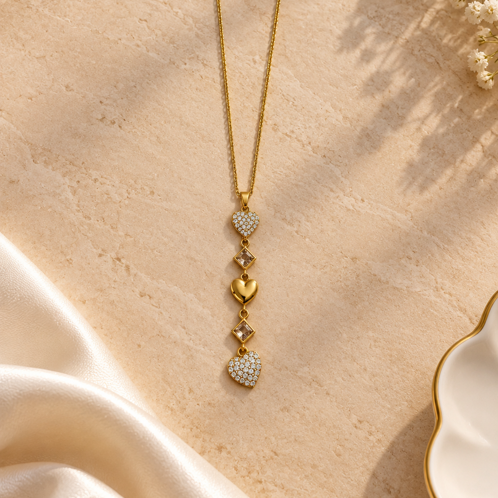 Golden Heart Cascade Necklace