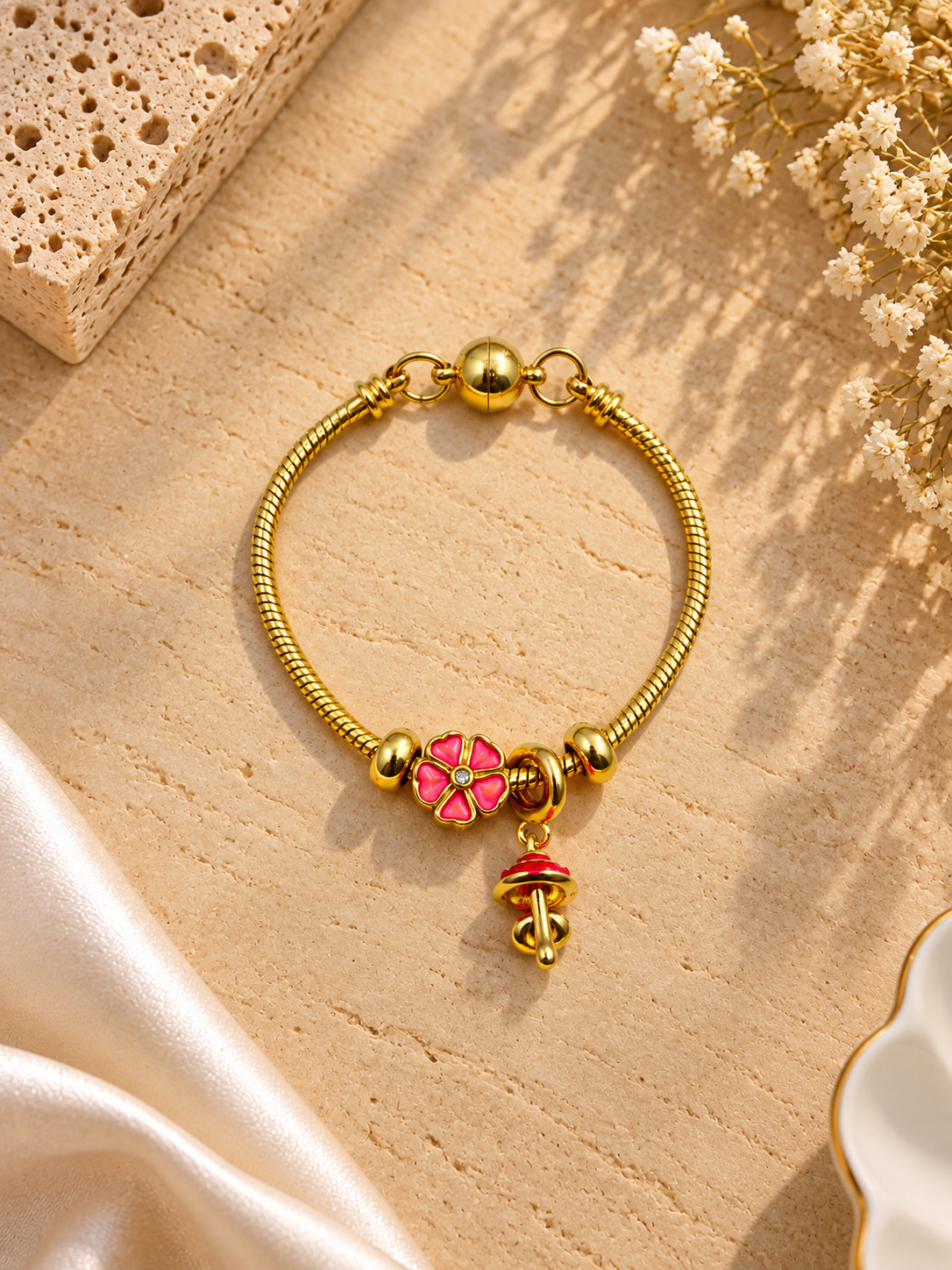 Pink Bloom Charm Bracelet