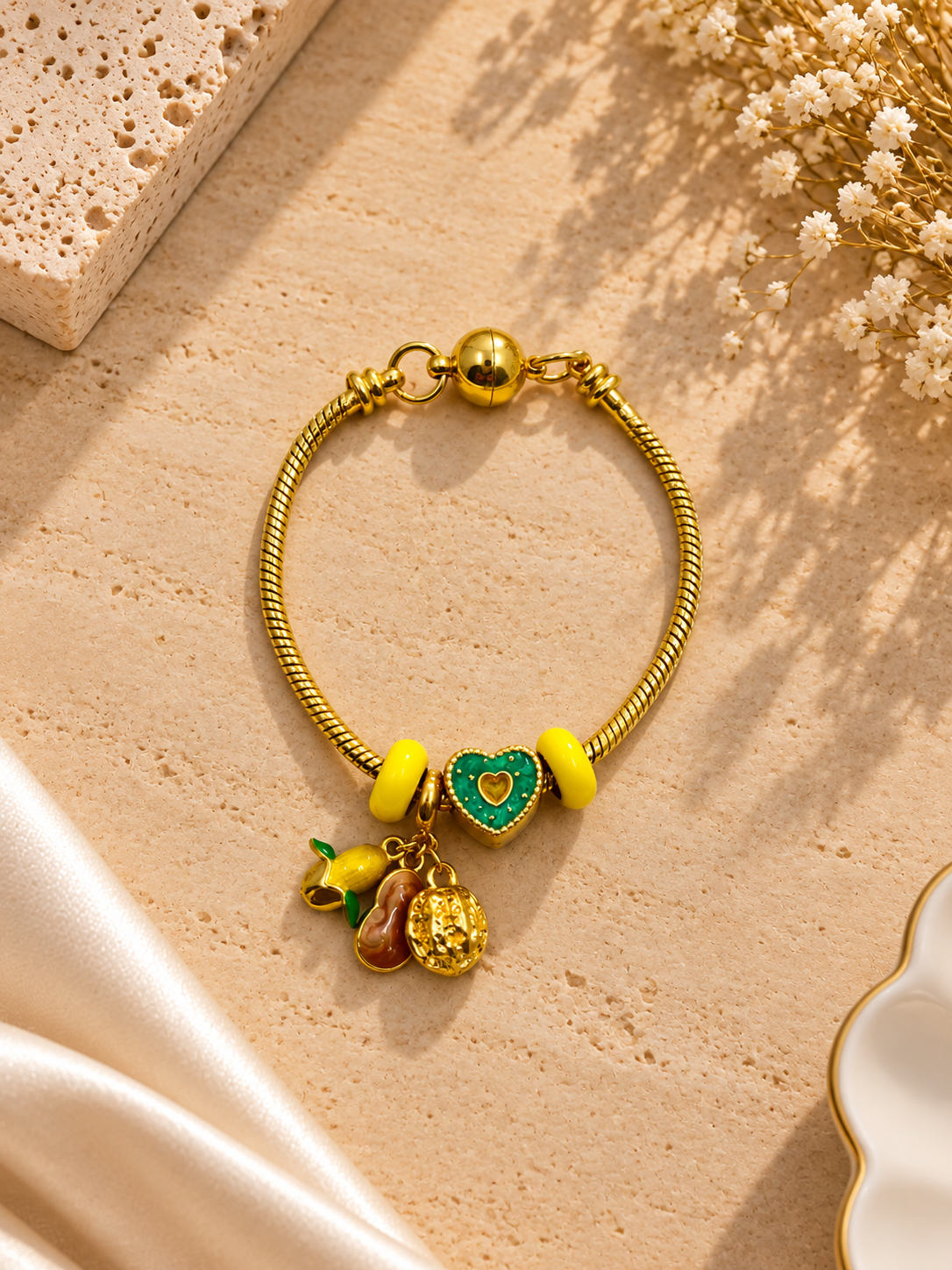 Tropical Green Heart Charm Bracelet