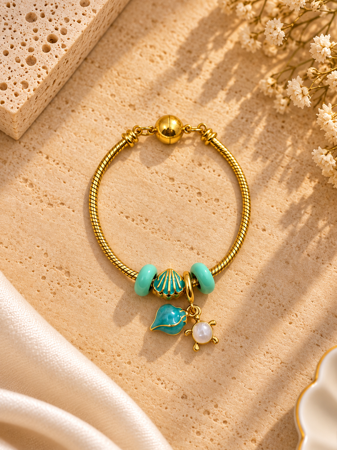 Aqua Shell Treasure Charm Bracelet