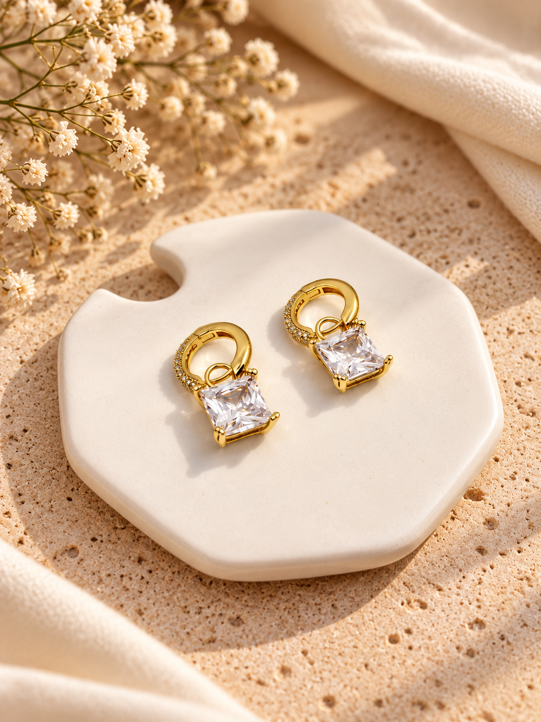 Lumiere Square Drop Huggie Earrings