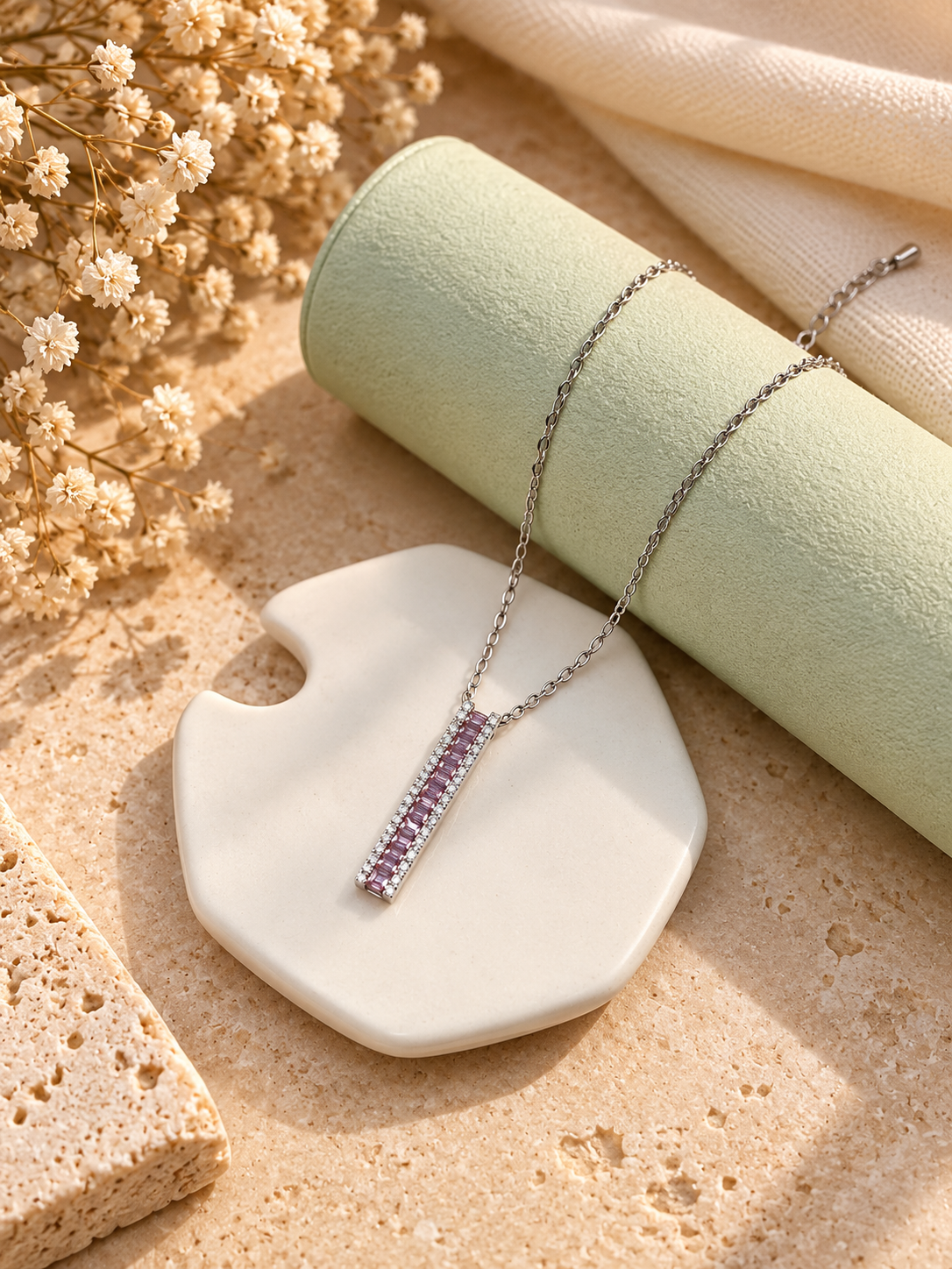 Blush Line Baguette Pendant Necklace