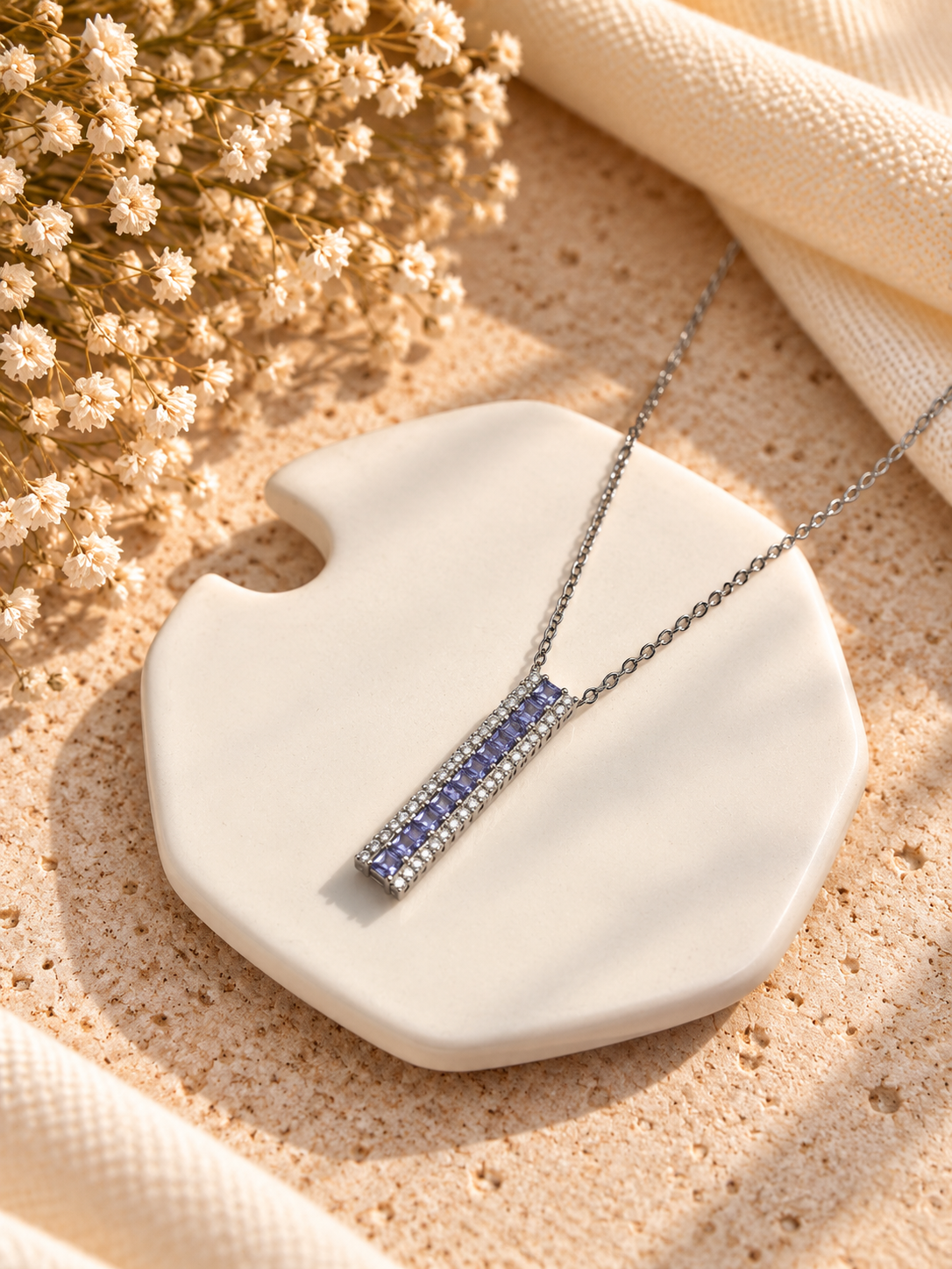 Purple Line Baguette Pendant Necklace