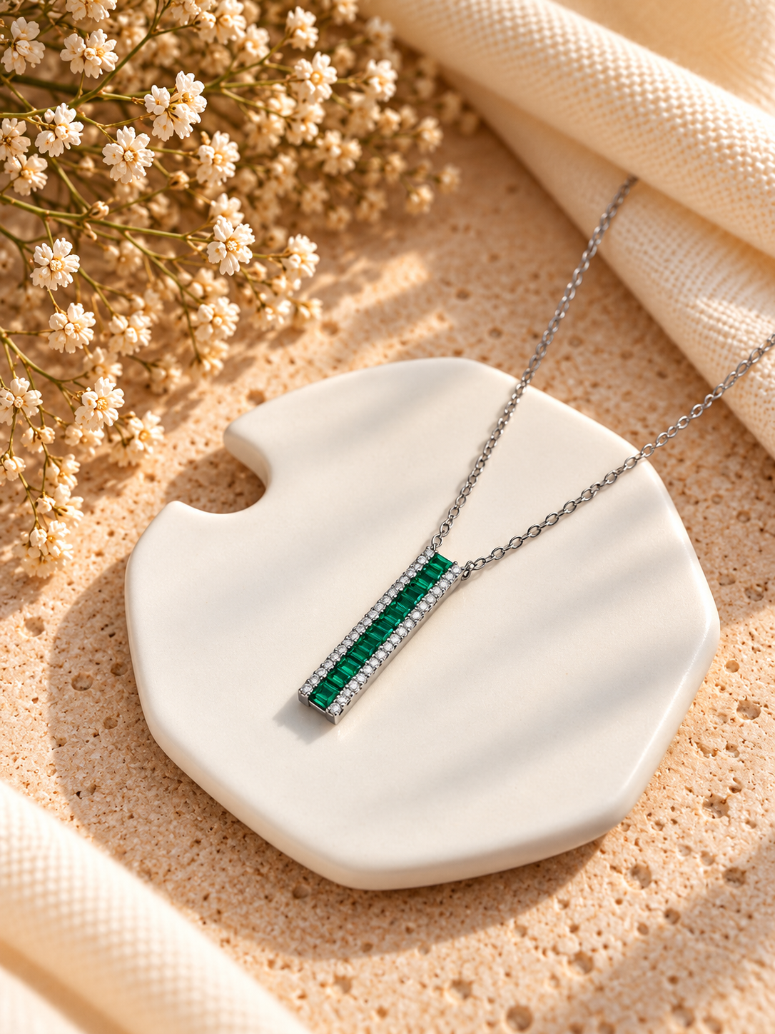 Green Line Baguette Pendant Necklace