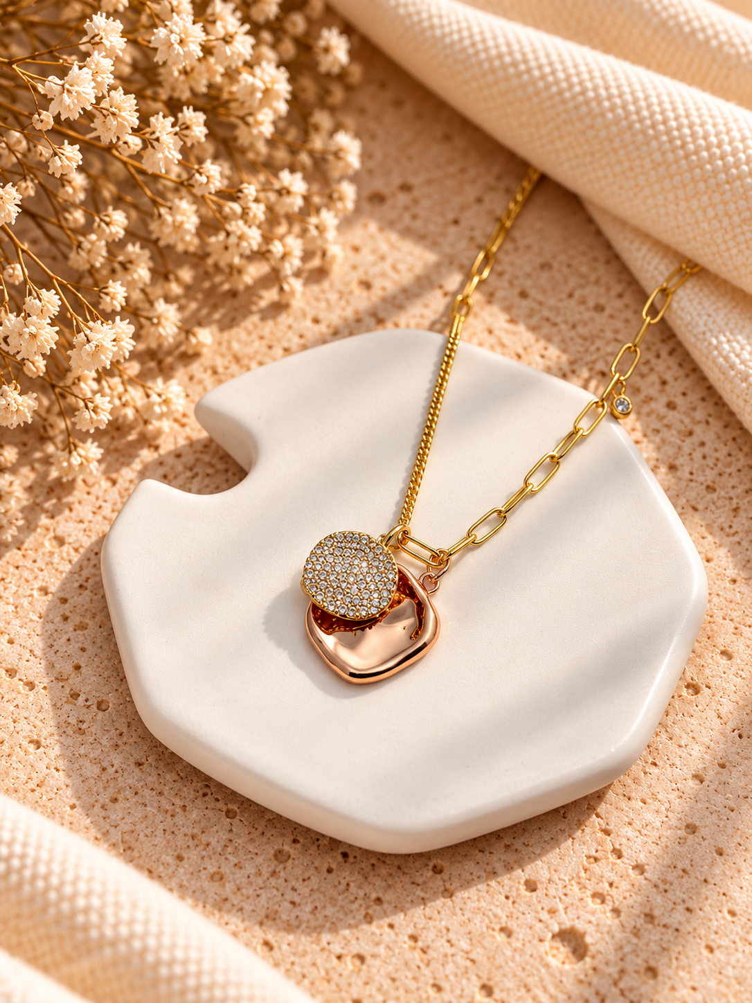Duo Glow Mixed Chain Pendant Necklace