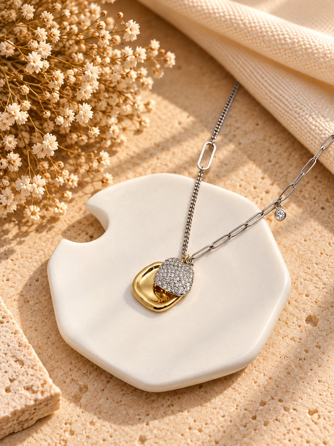 Dual Muse Mixed Metal Pendant Necklace