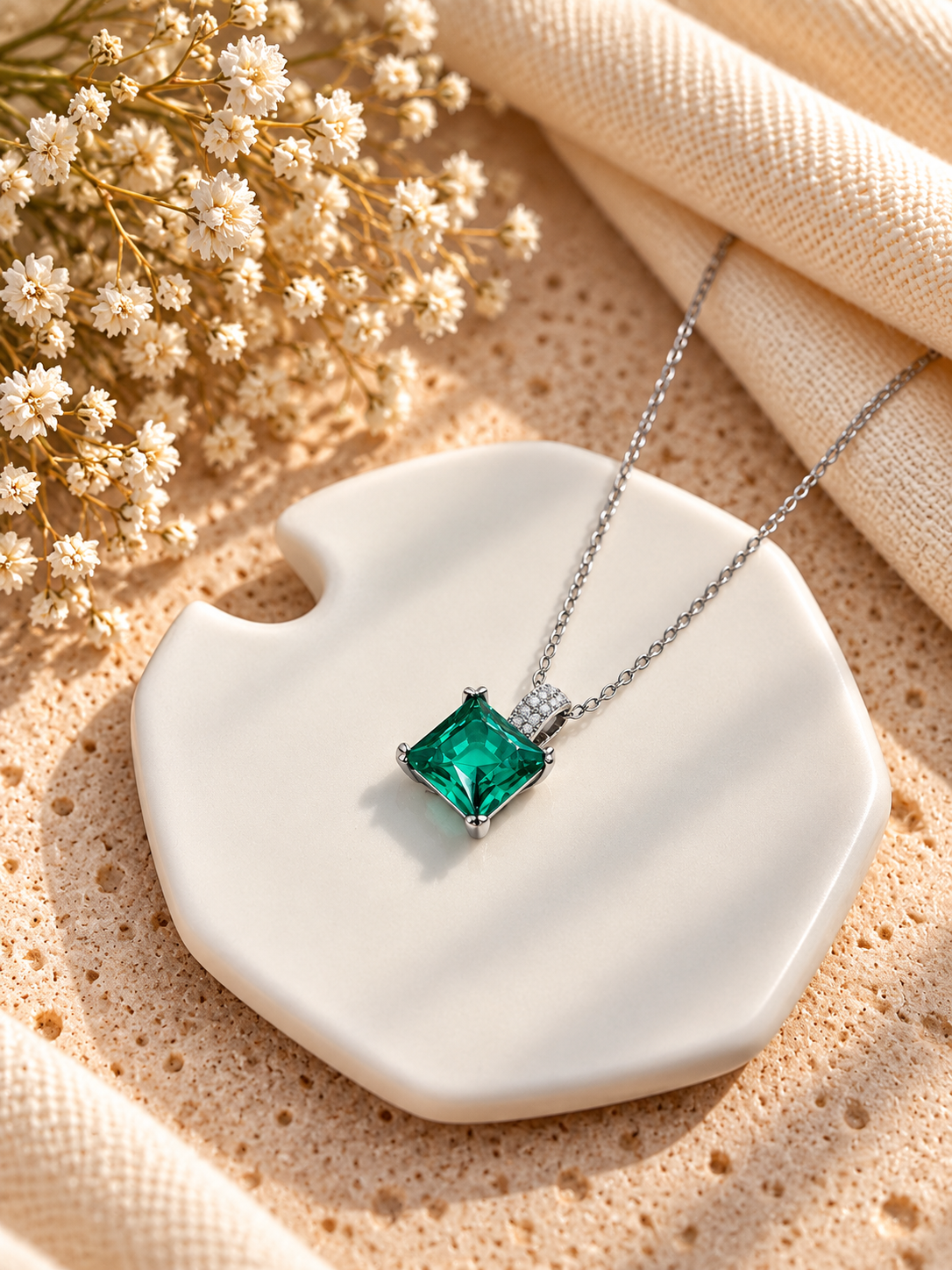 Emerald Aura Solitaire Pendant Necklace