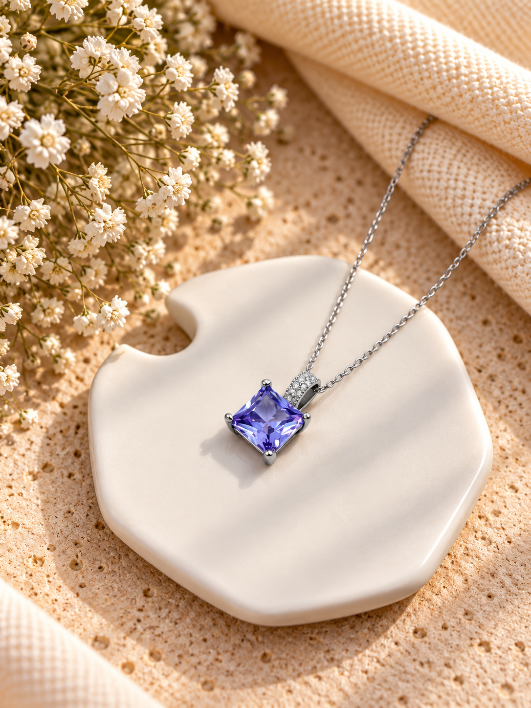 Purple Lumière Solitaire Pendant Necklace