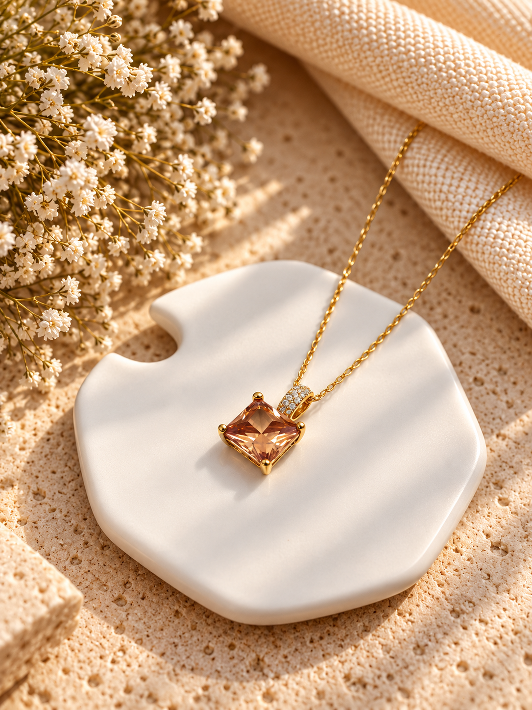 Champagne Radiance Solitaire Pendant Necklace