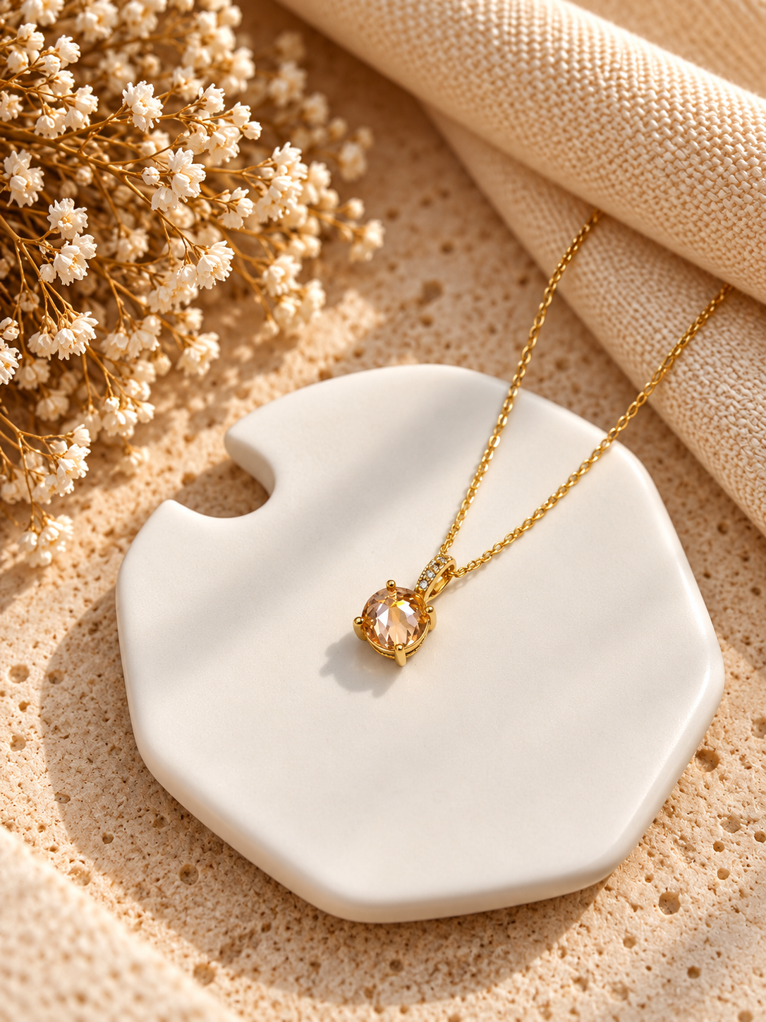 Champagne Halo Solitaire Pendant Necklace