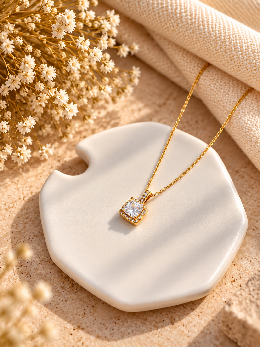 Silver Halo Square Pendant Necklace