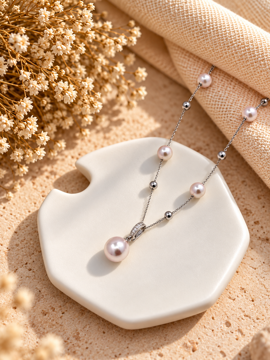Celeste Pearl Station Pendant Necklace