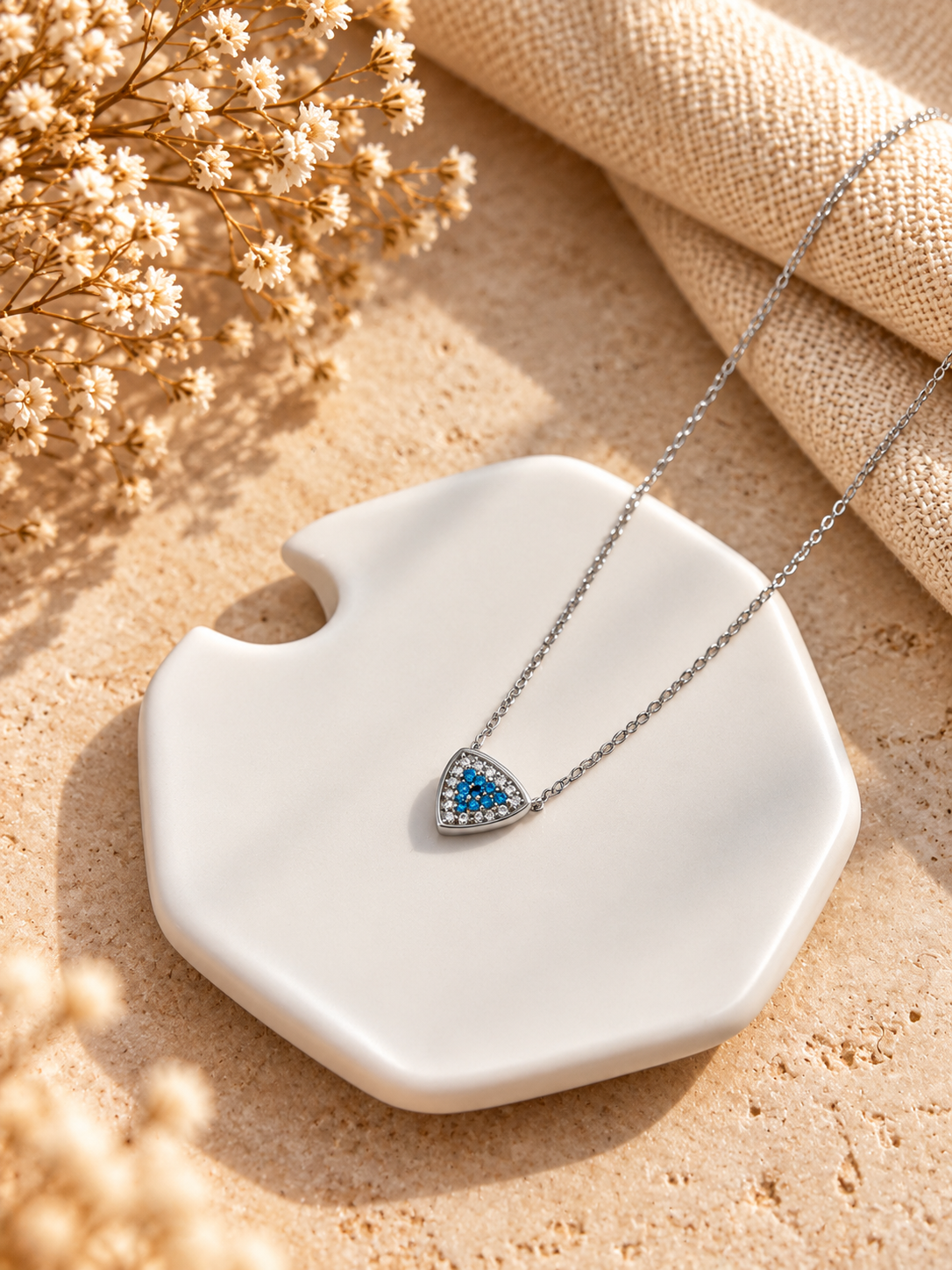 Aqua Halo Triangle Necklace
