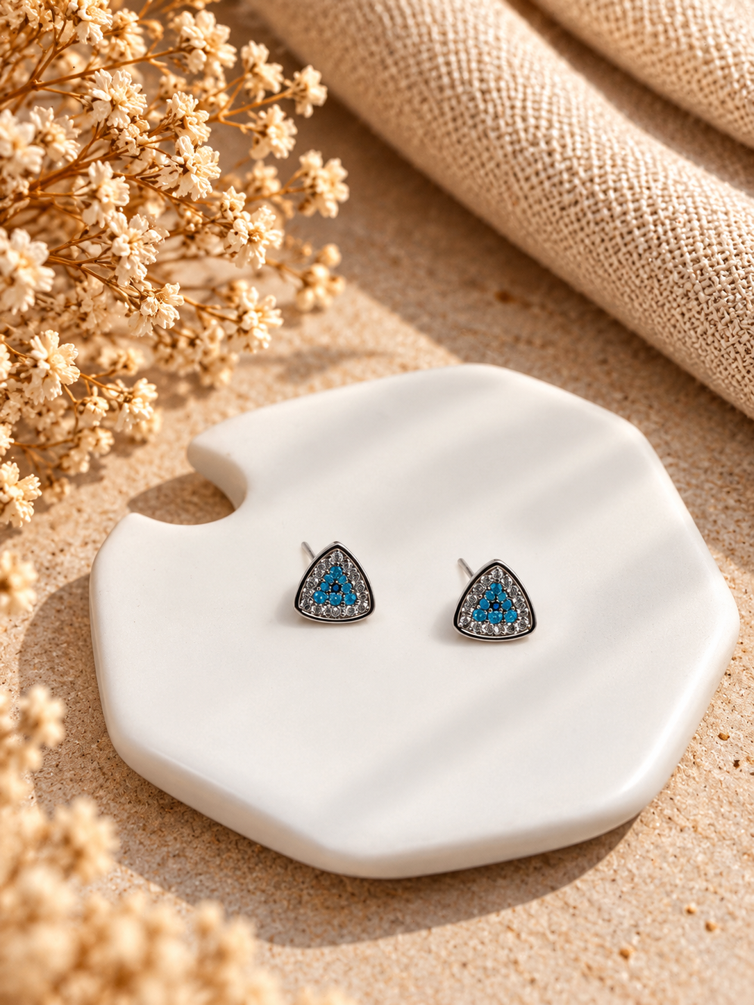Azure Halo Triangle Stud Earrings