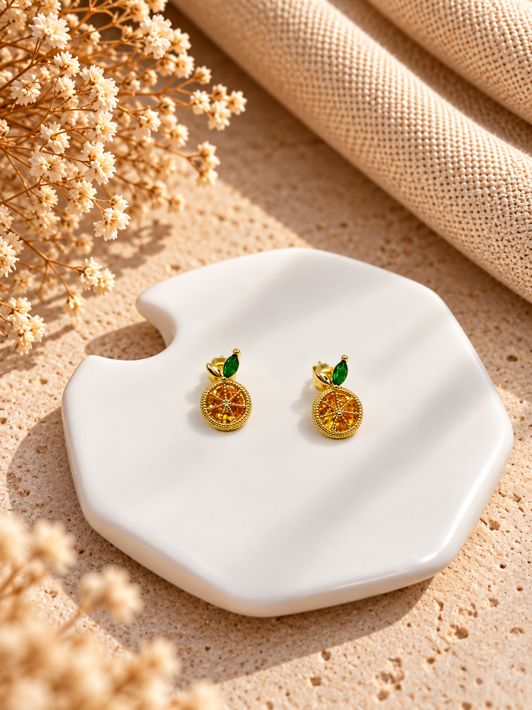 Citrus Glow Gold Stud Earrings