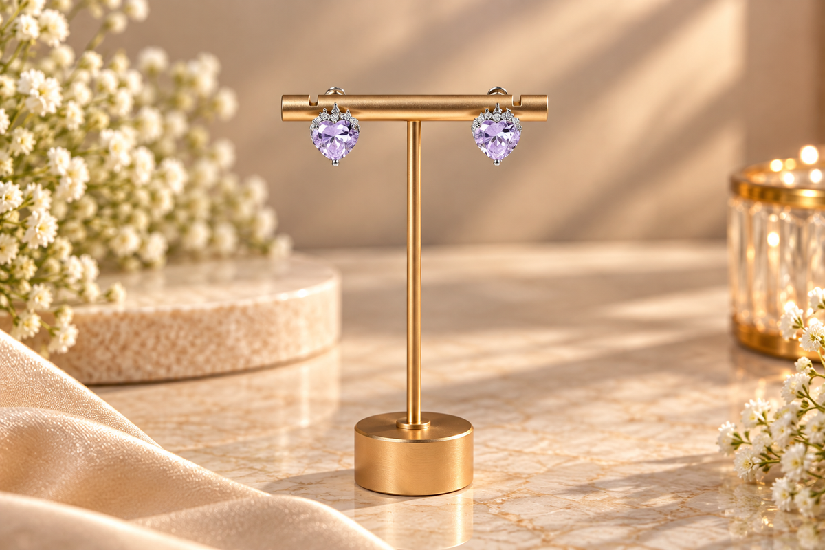 Lavender Heart Crystal Stud Earrings