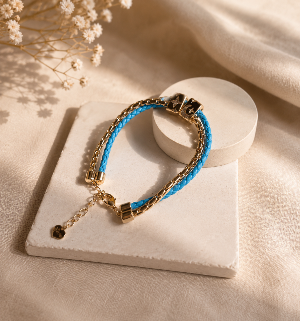 Leather Chain Blue Enamel Bracelet