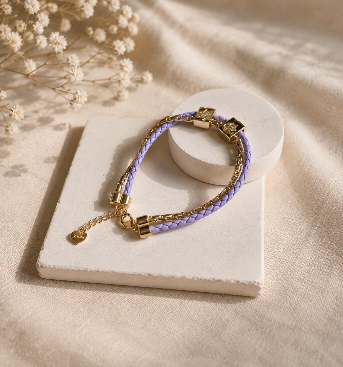 Leather Chain Purple Enamel Bracelet