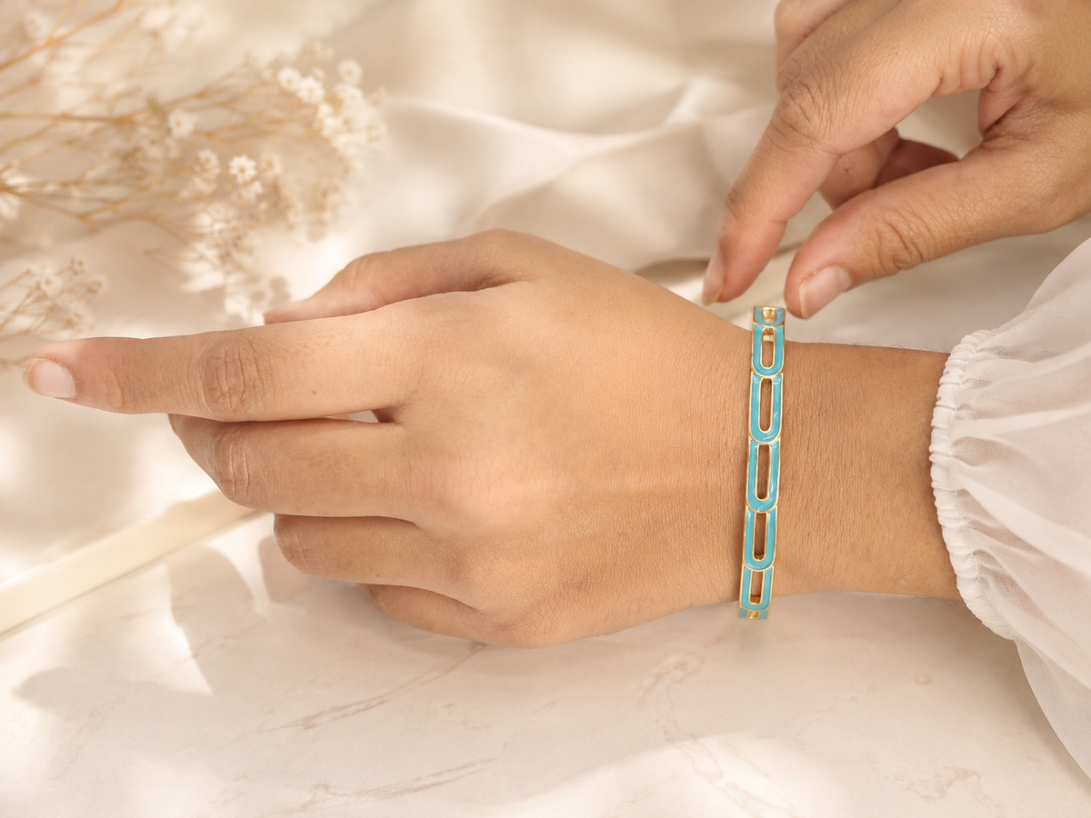 Rang Link Blue Cuff Enamel Bracelet