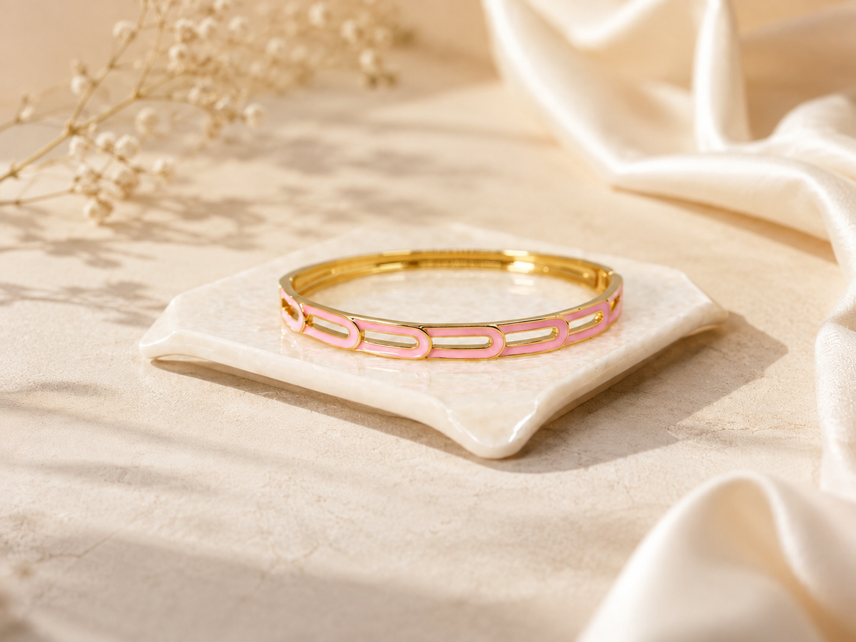 Rang Link Pink Cuff Enamel Bracelet