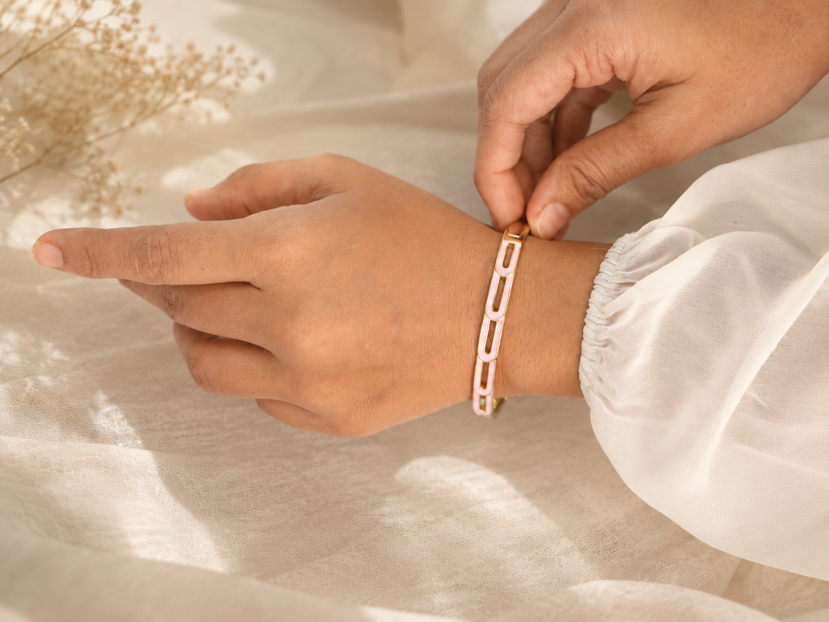 Rang Link Pink Cuff Enamel Bracelet