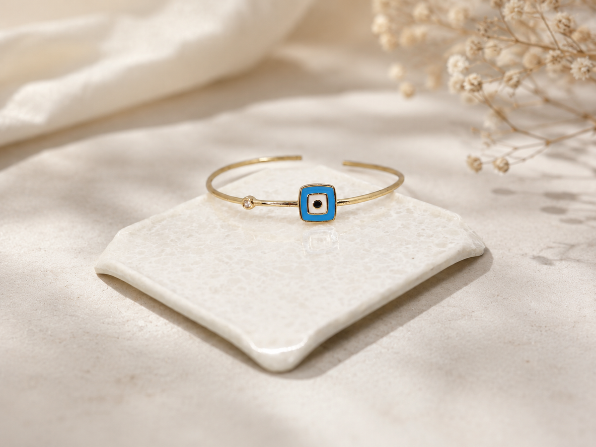 Square Blue Enamel Cuff Bracelet