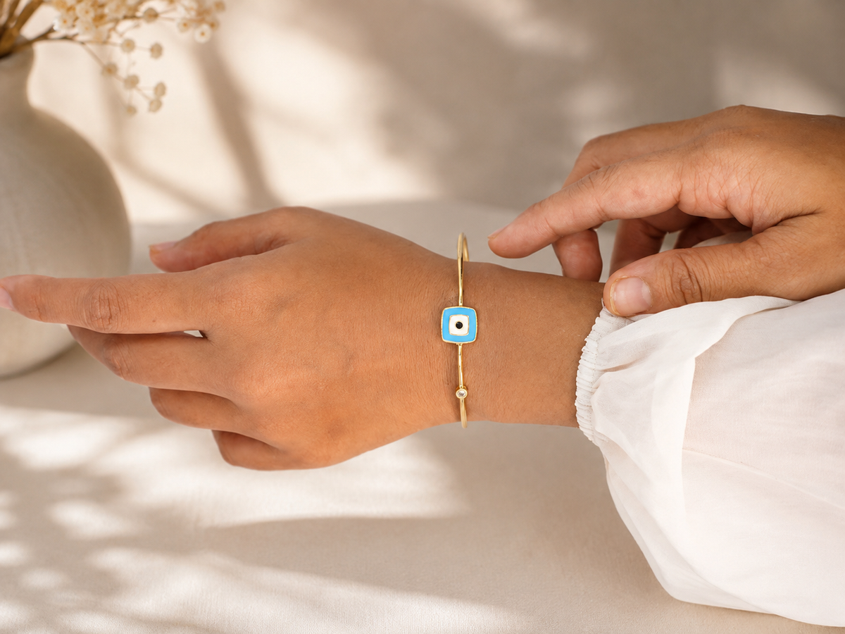 Square Blue Enamel Cuff Bracelet