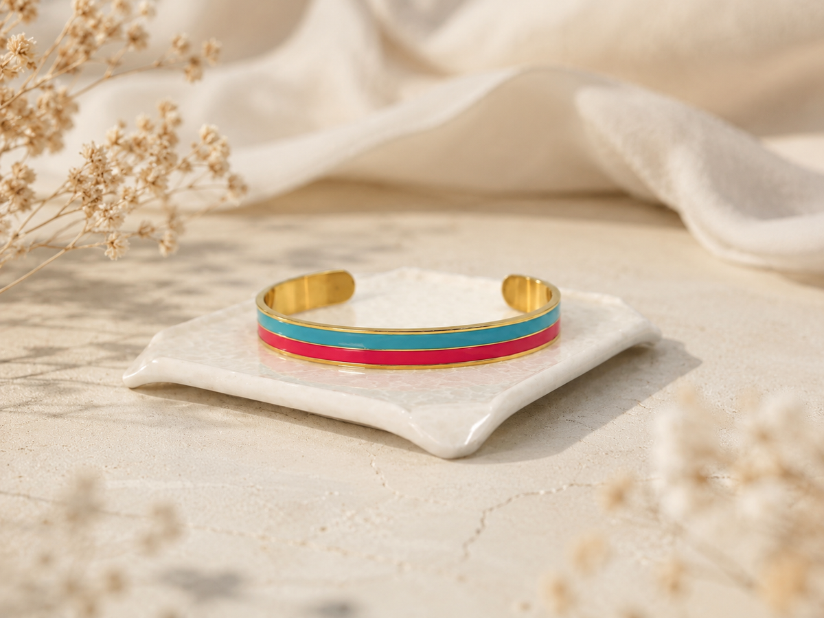Twin Tone (Blue-Pink) Cuff Enamel Bracelet