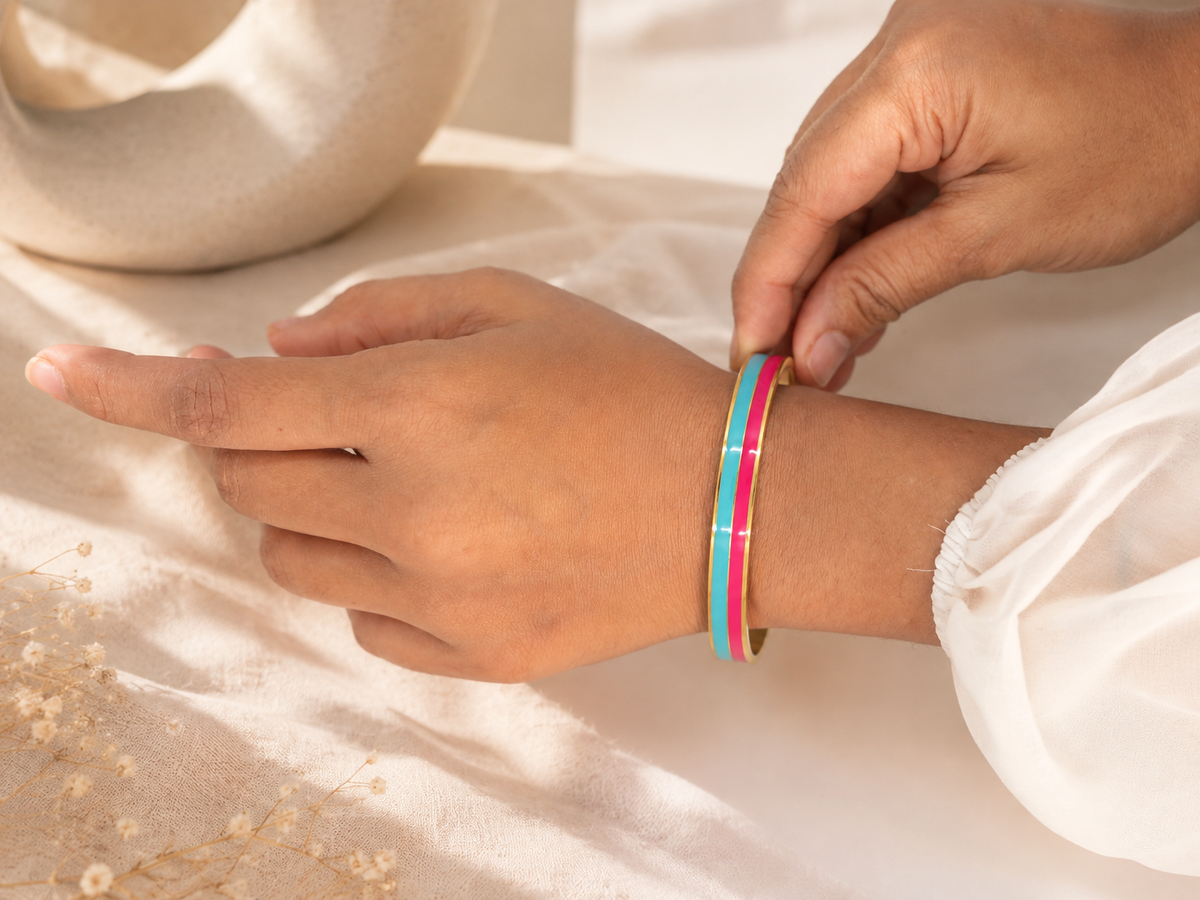 Twin Tone (Blue-Pink) Cuff Enamel Bracelet