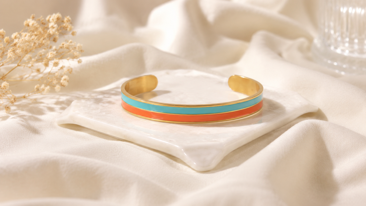 Twin Tone (Orange-Blue)Cuff Enamel Bracelet