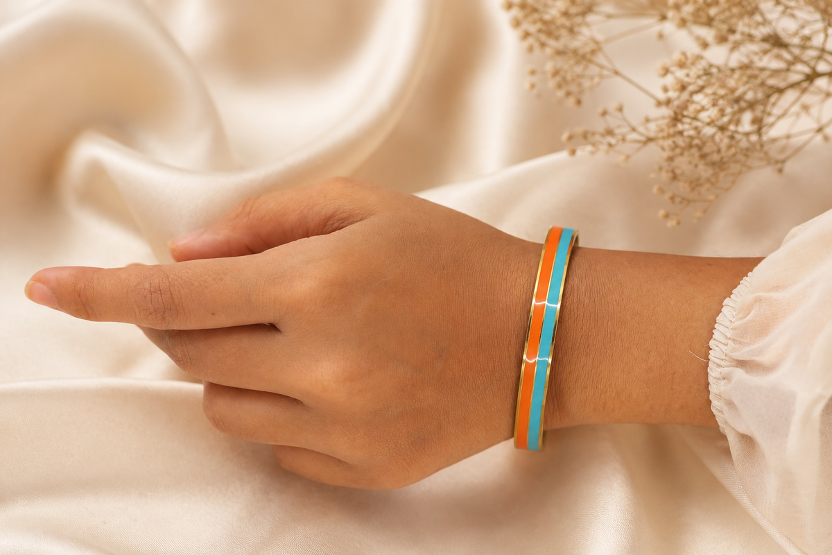 Twin Tone (Orange-Blue)Cuff Enamel Bracelet