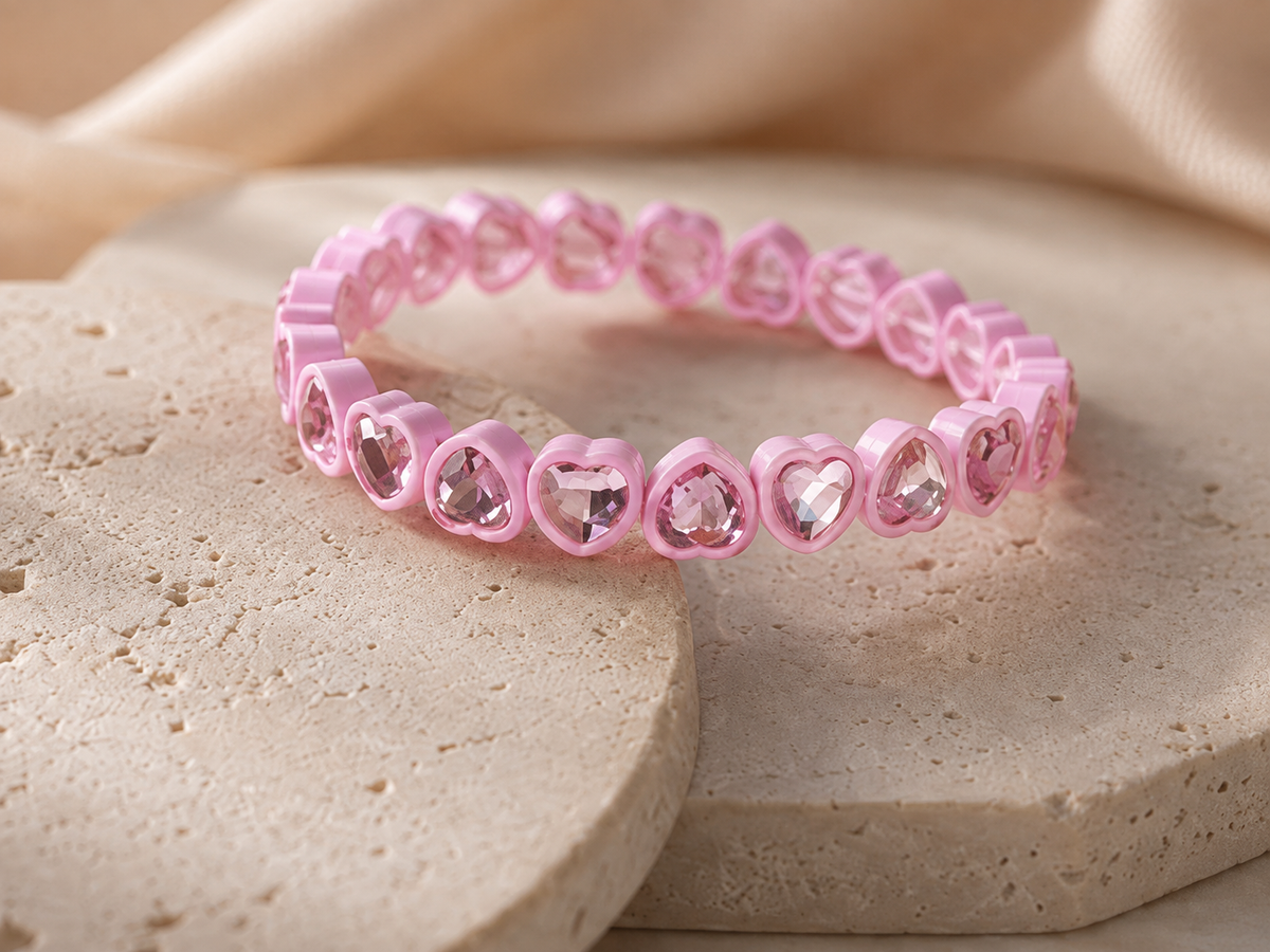 Heart Elastic Baby Pink Enamel Bracelet