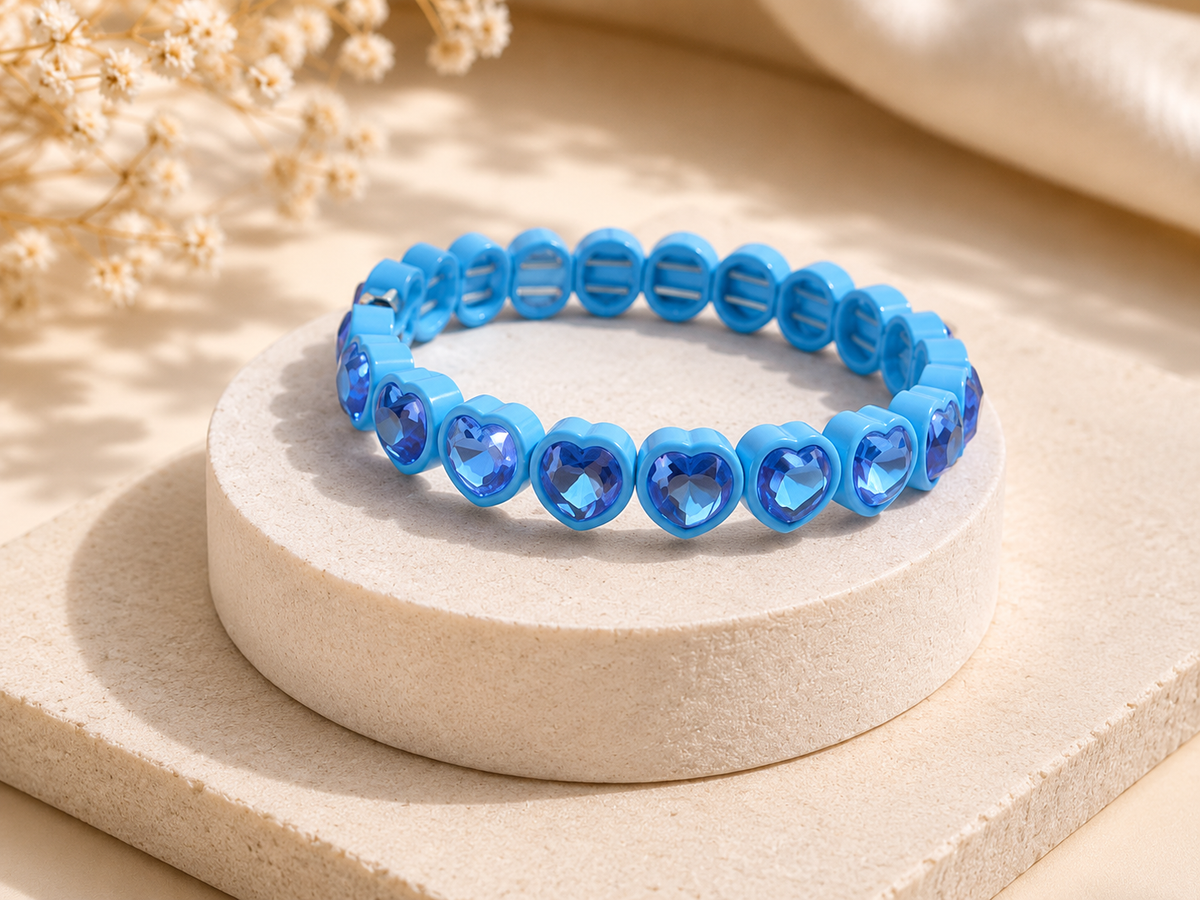 Heart Elastic Blue Enamel Bracelet