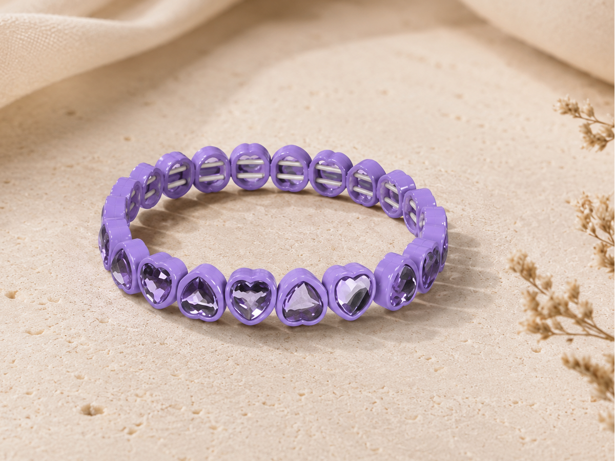 Heart Elastic Purple Enamel Bracelet