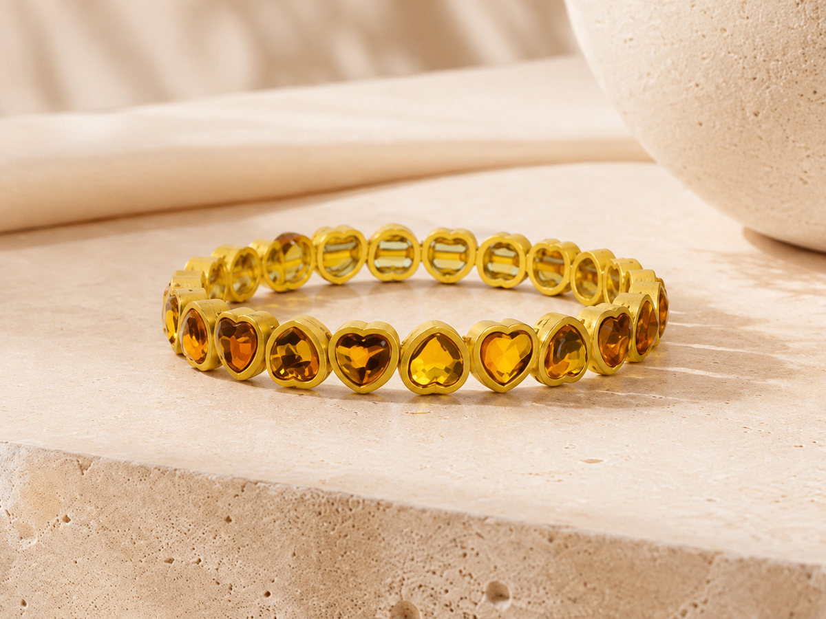 Heart Elastic Yellow Enamel Bracelet