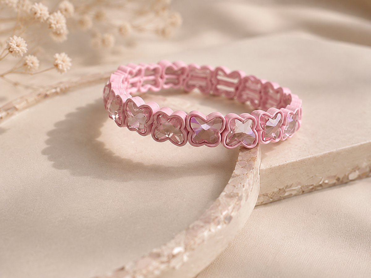 Stretchable Butterfly Pink Enamel Bracelet