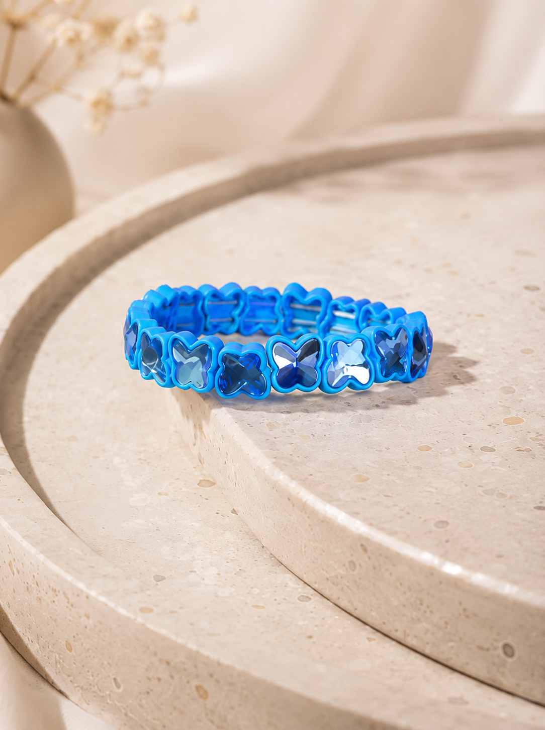 Stretchable Butterfly Blue Enamel Bracelet