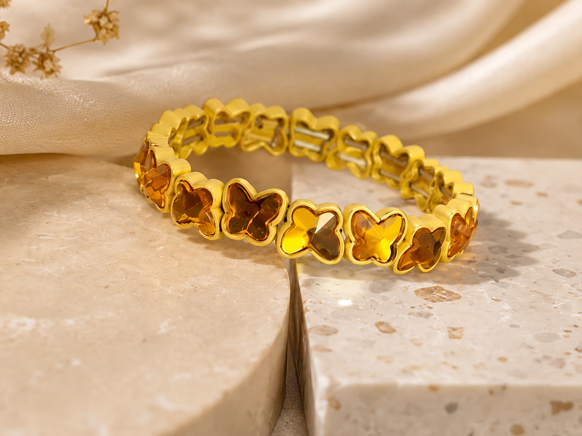 Stretchable Butterfly Yellow Enamel Bracelet