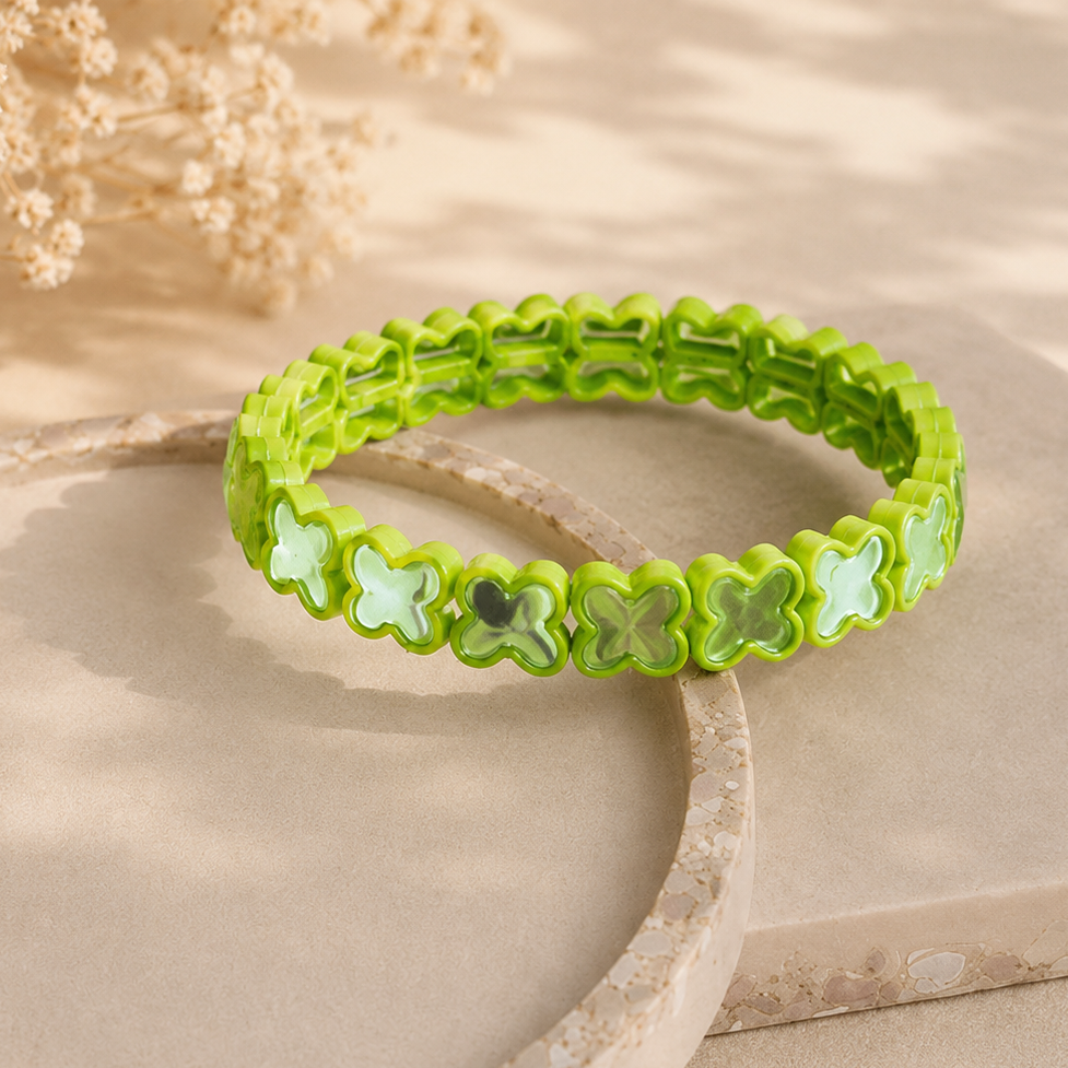 Stretchable Butterfly Green Enamel Bracelet