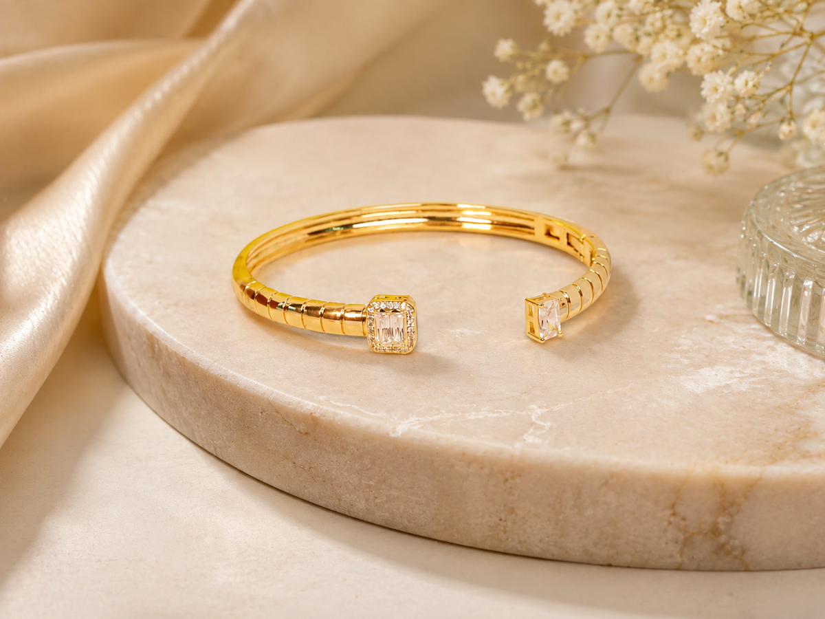 Gold Embellished Open Cuff Bracelet