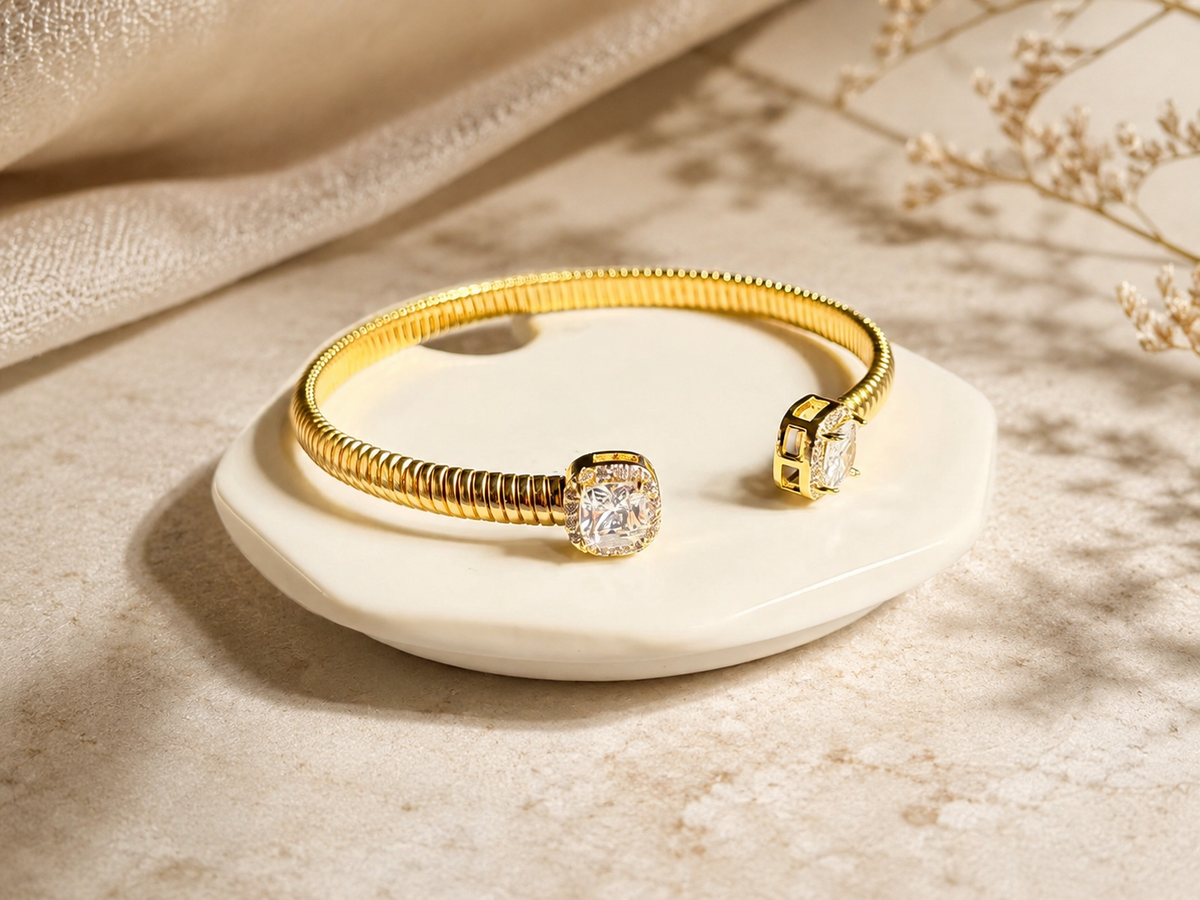 Gold Studded Open Cuff Bracelet