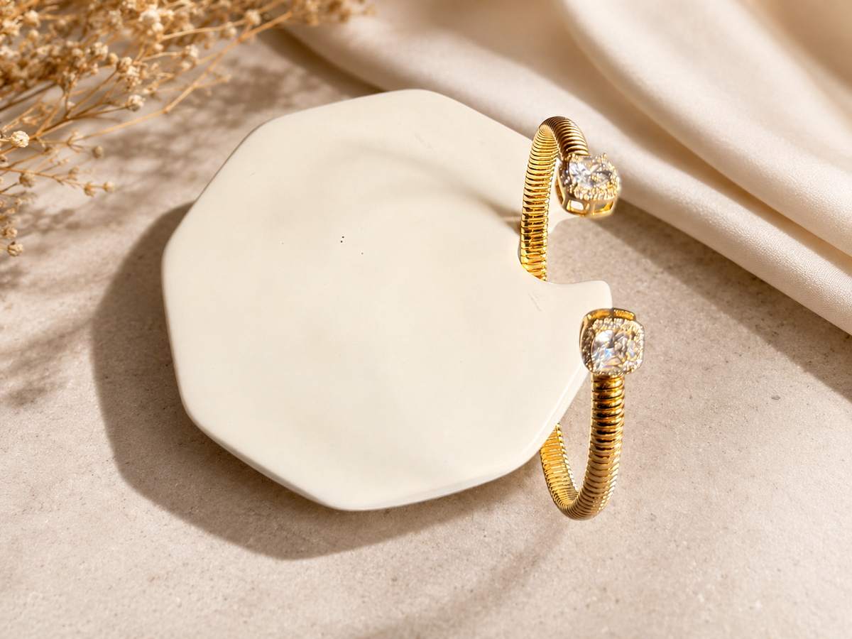 Gold Studded Open Cuff Bracelet