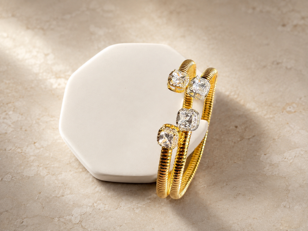 Gold Studded Open Cuff Bracelet