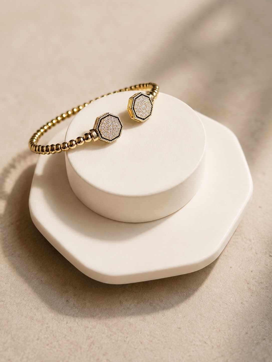Gold Hexagon Beaded Cuff Bracelet