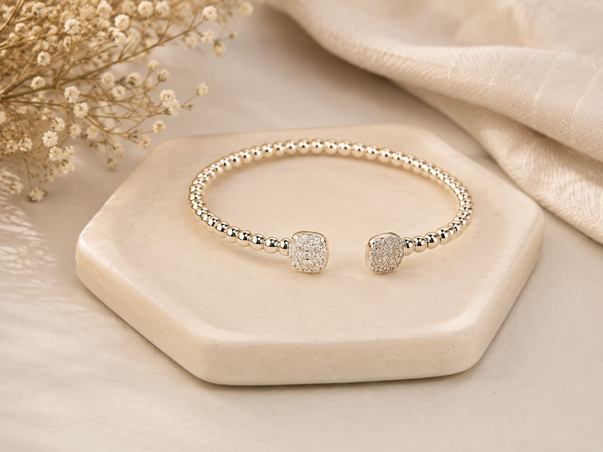Silver Beaded Cuff Bracelet