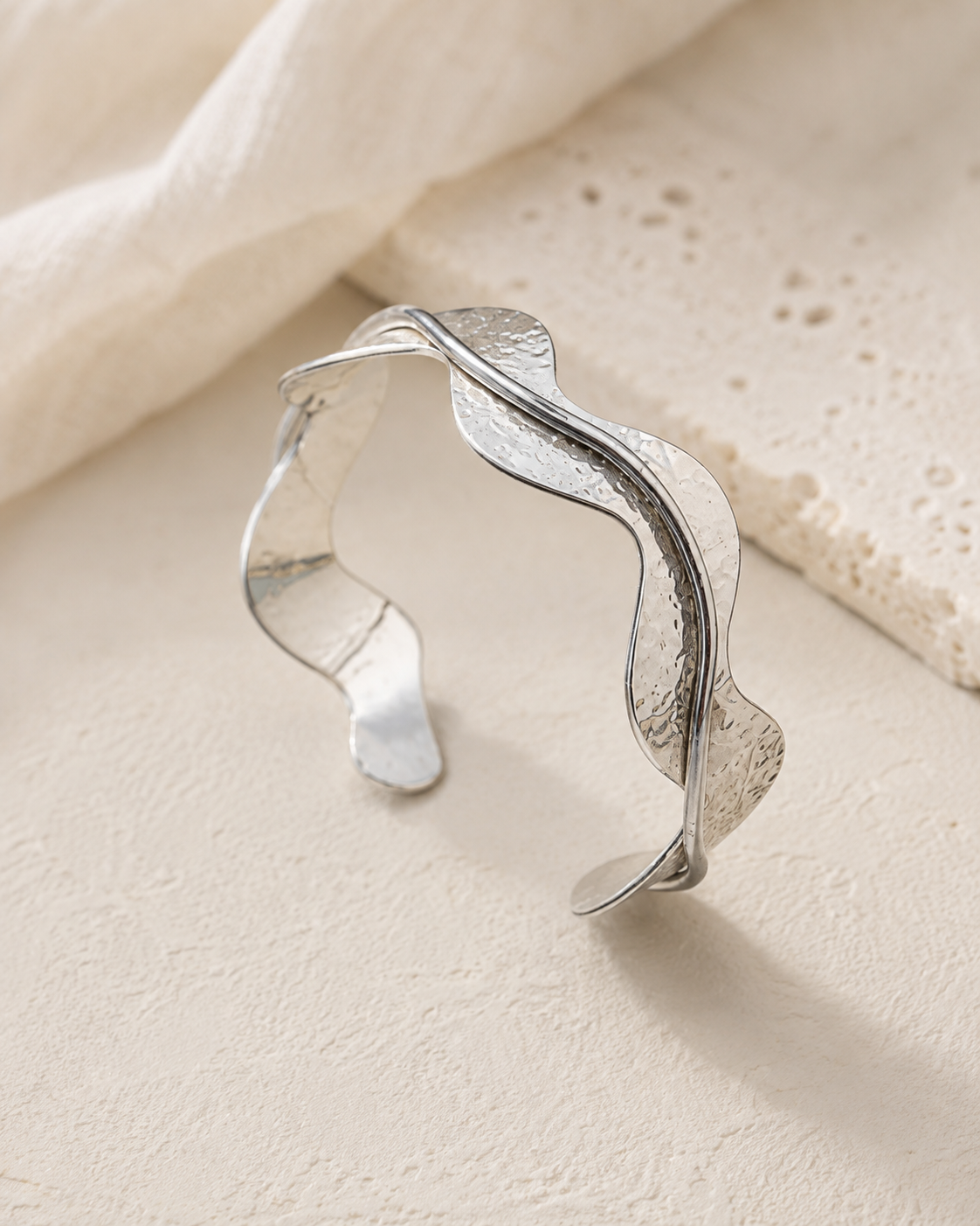 Wavy Silver Cuff Bracelet