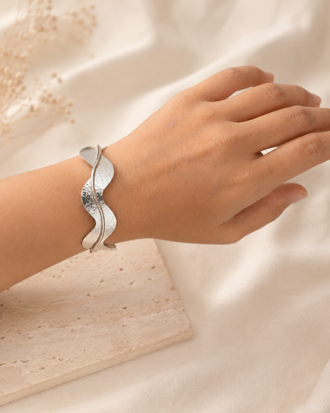 Wavy Silver Cuff Bracelet
